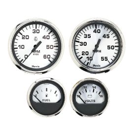 Faria Spun Silver Box Set of 4 Gauges f/Outboard Engines - Speedometer, Tach, Voltmeter &amp; Fuel Level