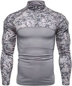 Men's Casual Camouflage T-Shirts Splicing Craft Slim Fit Shirts Zipper Neckline Long Sleeve T-Shirts (Specification: Gray-L)